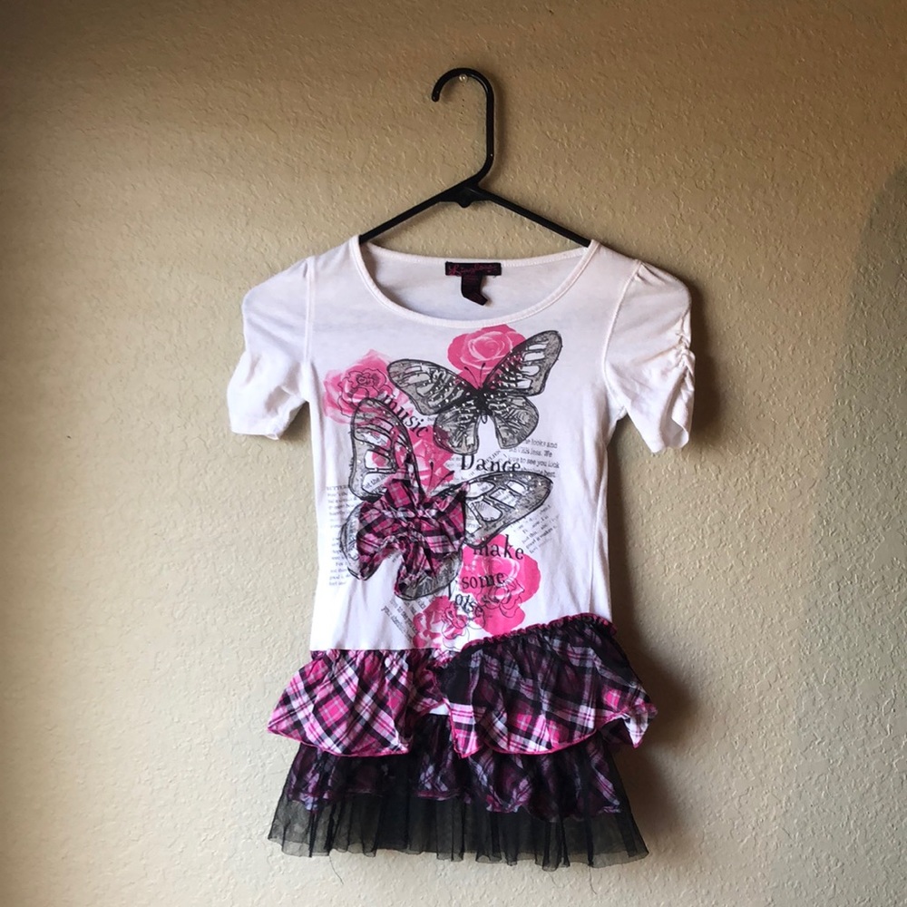 Lipgloss Short Sleeve Tulle Top Girls Size S 7/8